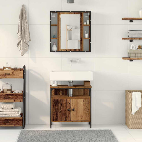 vidaXL Bathroom Furniture Set with Shelf 2 pcs Brown 60 x 30 x 60 cm