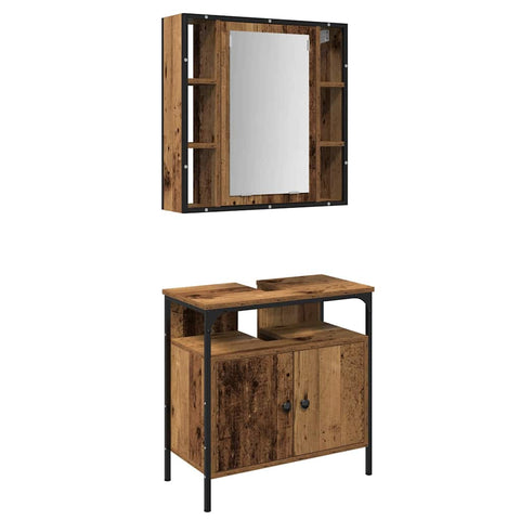 vidaXL Bathroom Furniture Set with Shelf 2 pcs Brown 60 x 30 x 60 cm