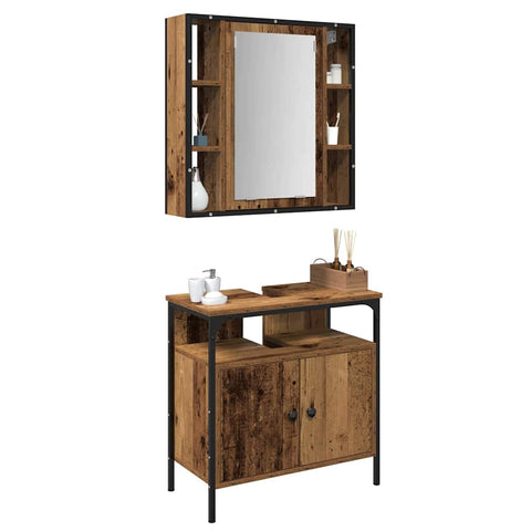 vidaXL Bathroom Furniture Set with Shelf 2 pcs Brown 60 x 30 x 60 cm