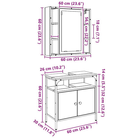 vidaXL Bathroom Furniture Set with Shelf 2 pcs Brown 60 x 30 x 60 cm