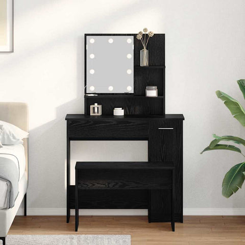 vidaXL Dressing Table Set Black oak 86.5 x 35 x 136 cm Engineered wood