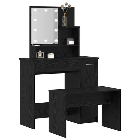 vidaXL Dressing Table Set Black oak 86.5 x 35 x 136 cm Engineered wood