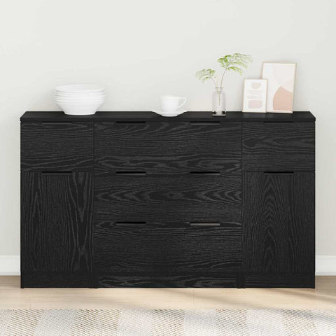 vidaXL Sideboard 3 pcs Black oak 121 x 30 x 70 cm Engineered wood