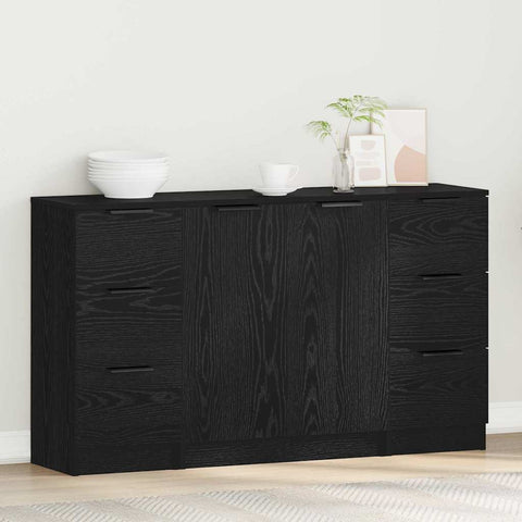 vidaXL Sideboard 3 pcs Black oak 121 x 30 x 70 cm Engineered wood