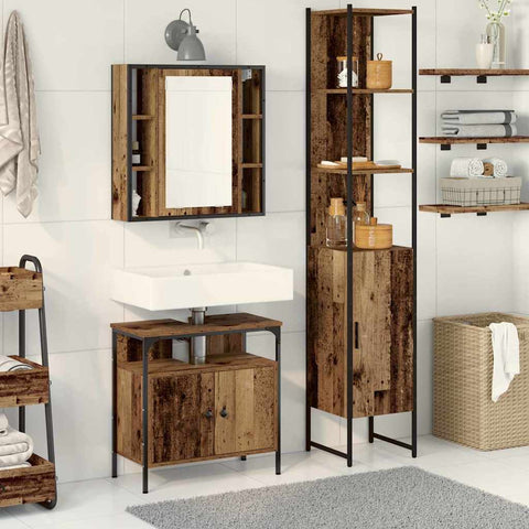 vidaXL Bathroom Cabinet Set Other 3 pcs Old wood 33 x 33 x 185.5 cm