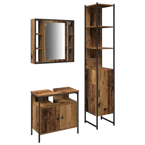 vidaXL Bathroom Cabinet Set Other 3 pcs Old wood 33 x 33 x 185.5 cm