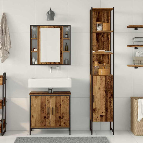 vidaXL Bathroom Vanity Units with Shelf 3 pcs Brown 33 x 33 x 185.5 cm