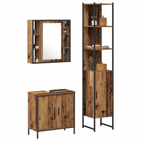 vidaXL Bathroom Vanity Units with Shelf 3 pcs Brown 33 x 33 x 185.5 cm