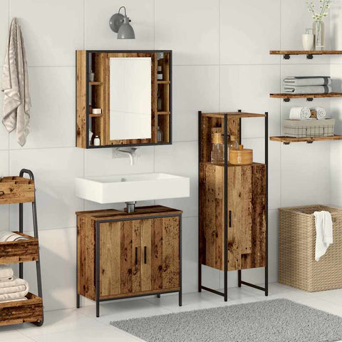 vidaXL Bathroom Furniture Set with Door 3 pcs Brown 33 x 33 x 120.5 cm