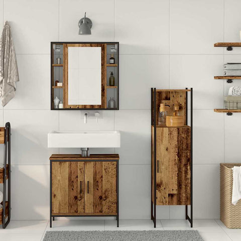 vidaXL Bathroom Furniture Set with Door 3 pcs Brown 33 x 33 x 120.5 cm