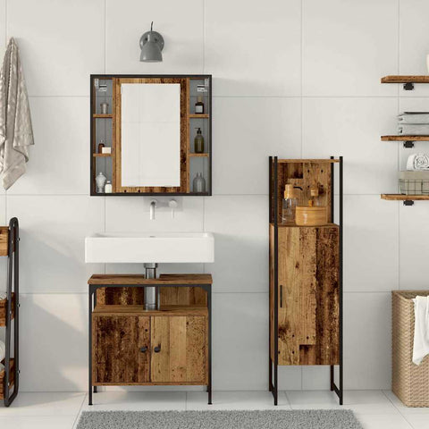 vidaXL Bathroom Furniture Set with Shelf 3 pcs Brown 60 x 30 x 60 cm