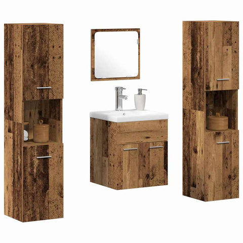 vidaXL Bathroom Furniture Set 4 pcs Old Wood 41 x 38.5 x 46 cm