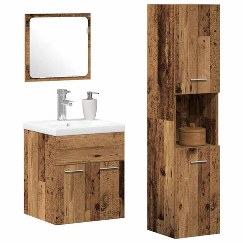 vidaXL Bathroom Furniture Set 4 pcs Old Wood 41 x 38.5 x 46 cm