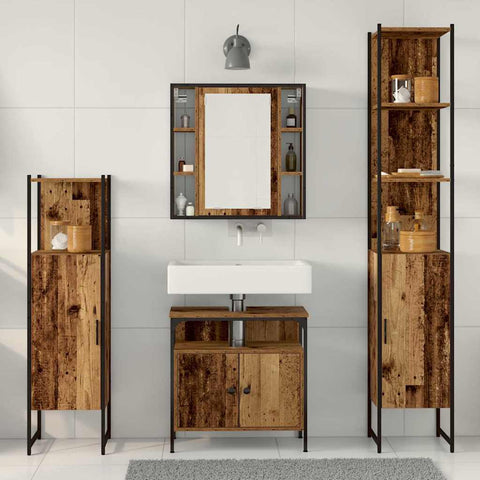 vidaXL Bathroom Furniture Set Other 4 pcs Old wood 33 x 33 x 185.5 cm