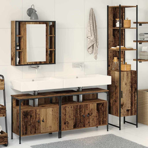 vidaXL Bathroom Cabinet Set 4 pcs Old wood 33 x 33 x 185.5 cm