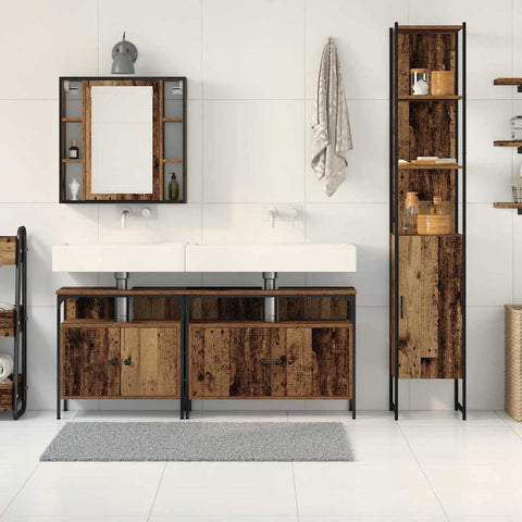 vidaXL Bathroom Cabinet Set 4 pcs Old wood 33 x 33 x 185.5 cm
