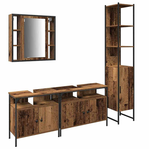 vidaXL Bathroom Cabinet Set 4 pcs Old wood 33 x 33 x 185.5 cm