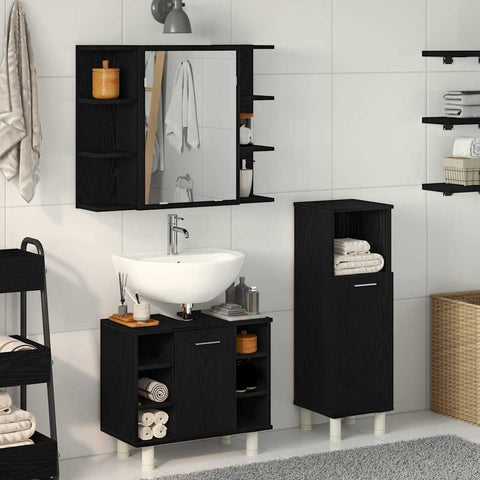 vidaXL Bathroom Furniture Set with Shelf 3 pcs Black 30 x 30 x 99.5 cm