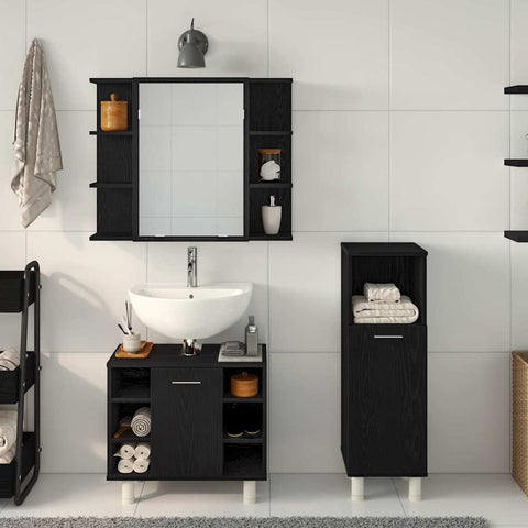 vidaXL Bathroom Furniture Set with Shelf 3 pcs Black 30 x 30 x 99.5 cm