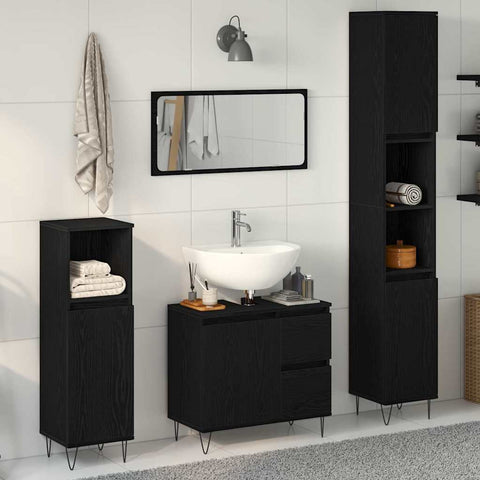 vidaXL 3 Piece Bathroom Furniture Set Black Oak Engineered Wood