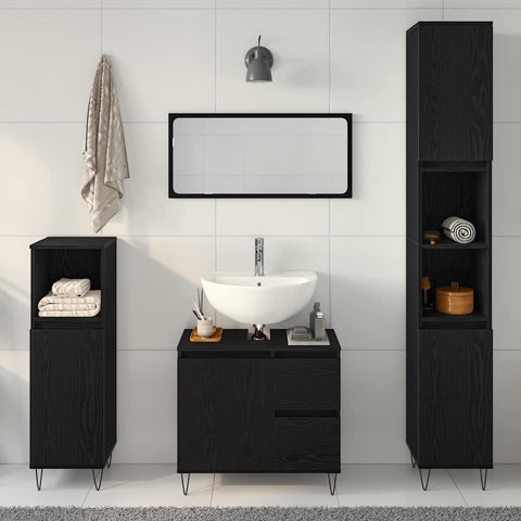 vidaXL 3 Piece Bathroom Furniture Set Black Oak Engineered Wood