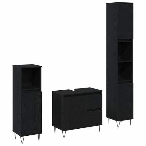 vidaXL 3 Piece Bathroom Furniture Set Black Oak Engineered Wood