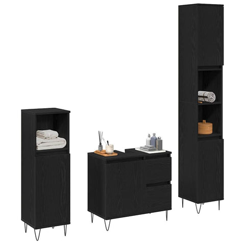 vidaXL 3 Piece Bathroom Furniture Set Black Oak Engineered Wood