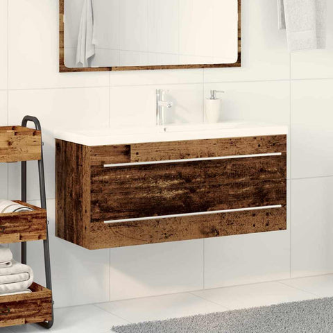 vidaXL Sink Cabinet with Basin 2 pcs Old wood 100 x 38.5 x 48 cm