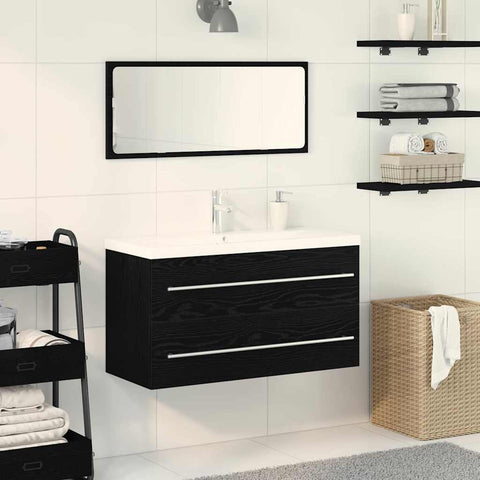 vidaXL Sink Cabinet with Basin 3 pcs Black oak 90 x 38.5 x 48 cm