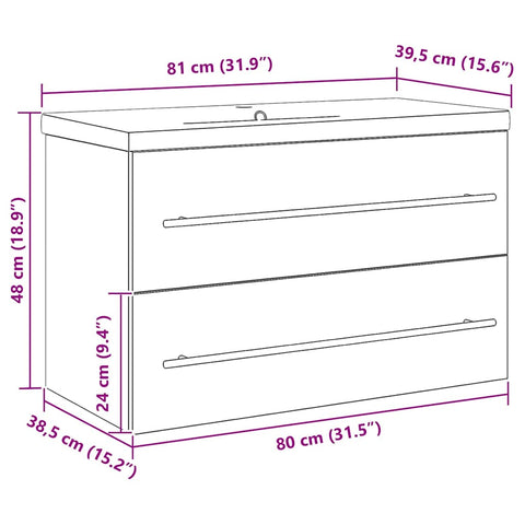 vidaXL Sink Cabinet with Basin 2 pcs Old wood 80 x 38.5 x 48 cm