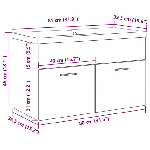 vidaXL Sink cabinet Black Oak 80 x 38.5 x 46 cm Engineered wood