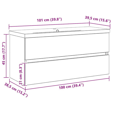 vidaXL Sink Cabinet Black oak 100 x 39 x 62 cm Engineered wood