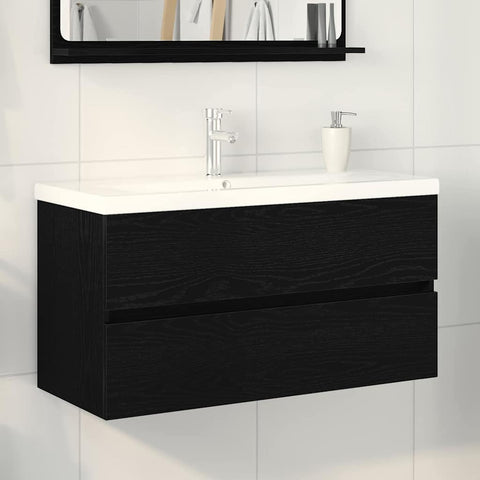 vidaXL Sink Cabinet Black oak 90 x 39 x 62 cm Engineered wood