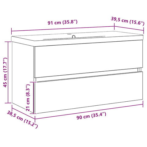 vidaXL Sink Cabinet Black oak 90 x 39 x 62 cm Engineered wood