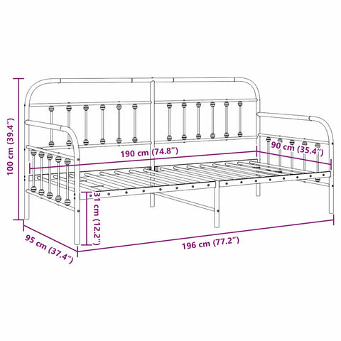 vidaXL Daybed Frame Black 90 x 190 cm Powder-Coated Steel