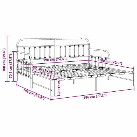 vidaXL Daybed Frame with Headboard Black 90 x 190 cm Steel