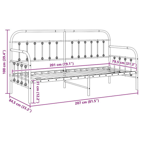 vidaXL Daybed Frame White 80 x 200 cm Powder-Coated Steel