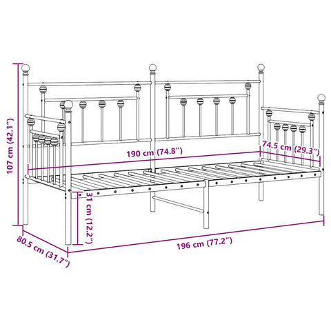 vidaXL Daybed Frame with Headboard Black 75 x 190 cm Steel