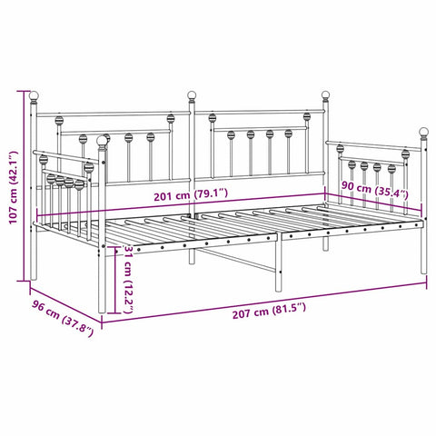 vidaXL Daybed Frame with Headboard Black 90 x 200 cm Steel