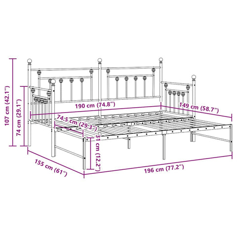 vidaXL Daybed Frame with Headboard Black 75 x 190 cm Steel