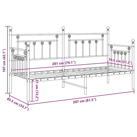 vidaXL Daybed Frame with Headboard White 80 x 200 cm Steel