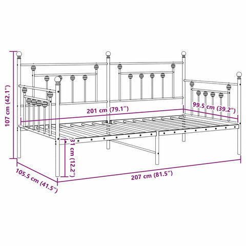 vidaXL Daybed Frame with Headboard White 100 x 200 cm Steel
