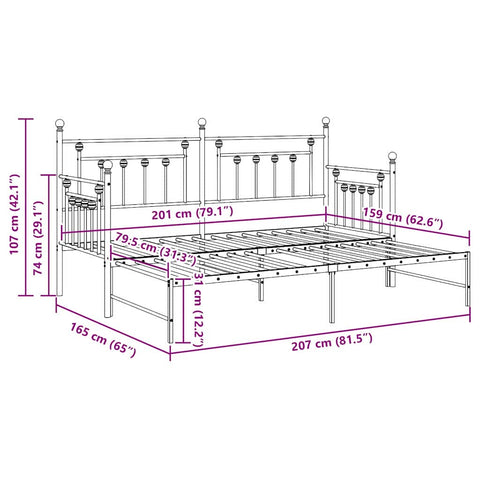 vidaXL Daybed Frame with Headboard White 80 x 200 cm Steel