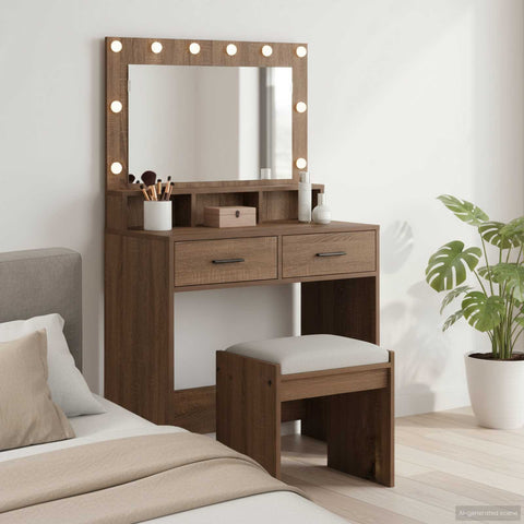 vidaXL Dressing Table Brown Oak 79 x 41 x 135 cm Engineered wood