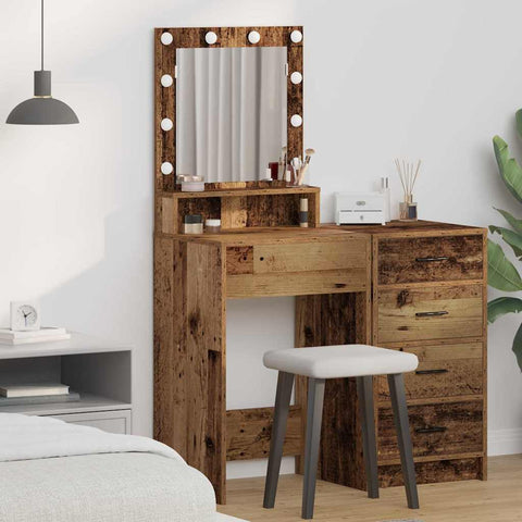 vidaXL Dressing Table with LED Lights - Old Wood, 50x41x135 cm