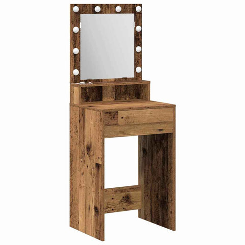 vidaXL Dressing Table with LED Lights - Old Wood, 50x41x135 cm