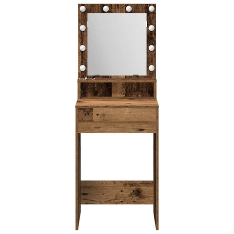 vidaXL Dressing Table with LED Lights - Old Wood, 50x41x135 cm