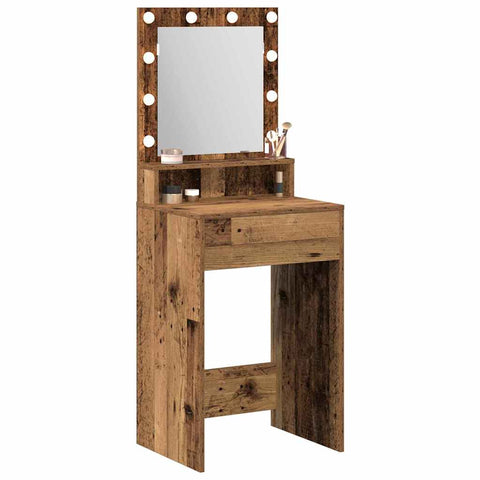 vidaXL Dressing Table with LED Lights - Old Wood, 50x41x135 cm