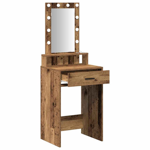vidaXL Dressing Table with LED Lights Old Wood 50x41x140 cm