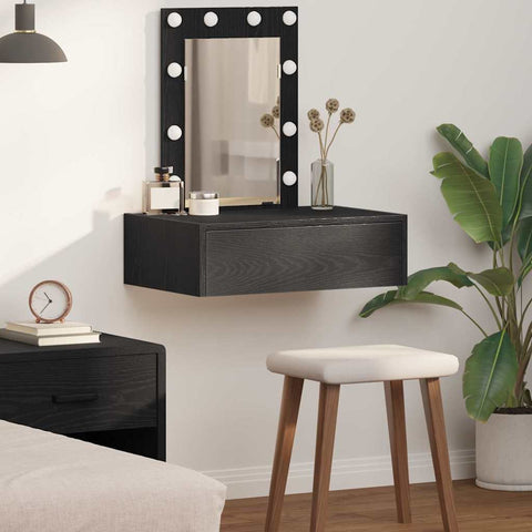 vidaXL Wall-Mounted Dressing Table with LED Lights - Black Oak